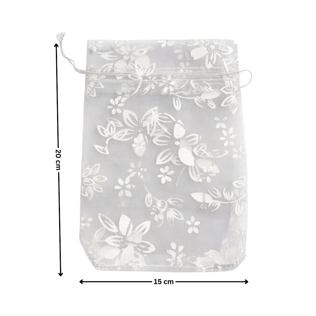 Printed Organza Potli Bags | Silver Color