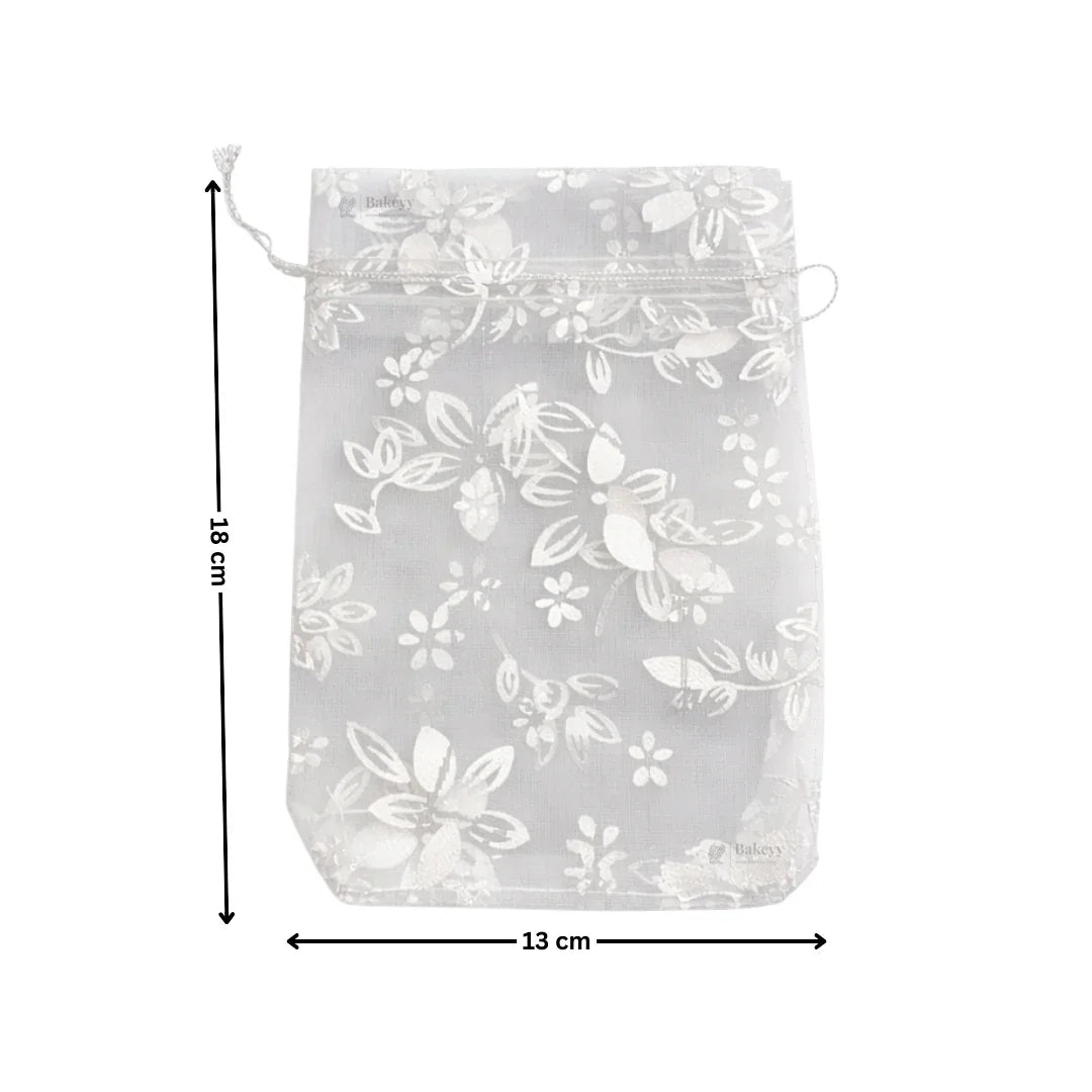 Printed Organza Potli Bags | Silver Color