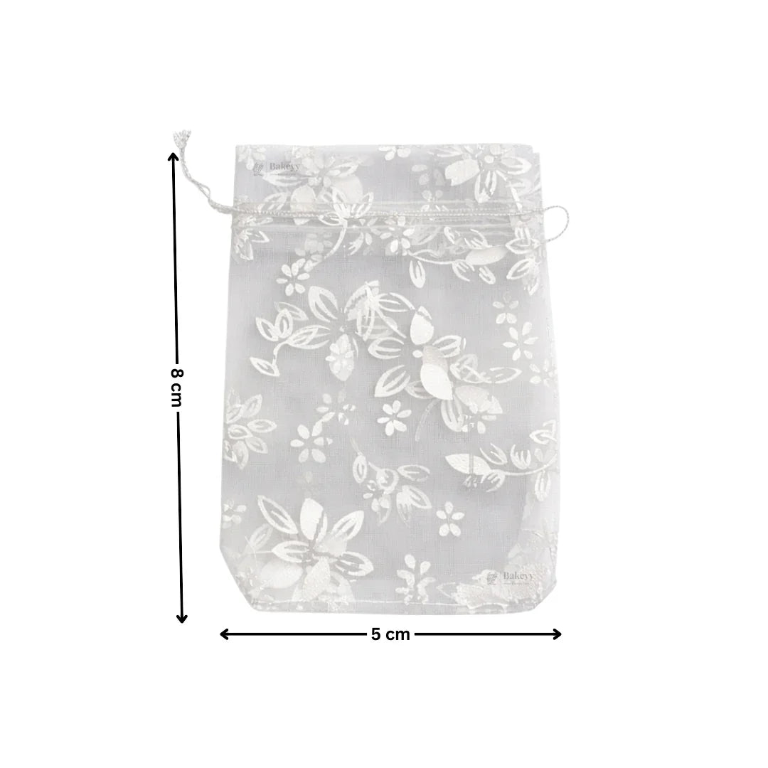 Printed Organza Potli Bags | Silver Color