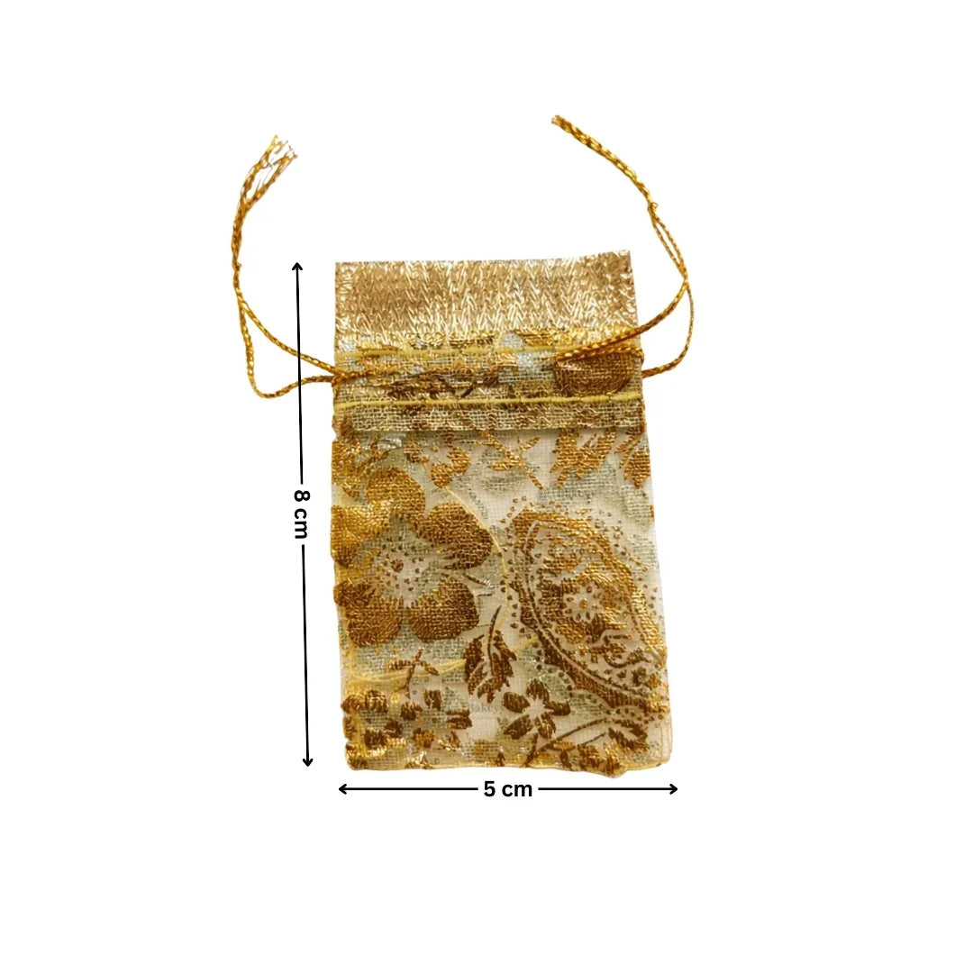 Printed Organza Potli Bags | Gold Color
