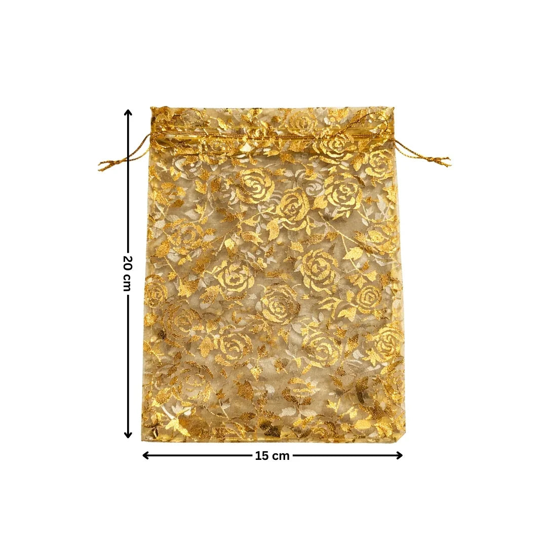 Printed Organza Potli Bags | Gold Color