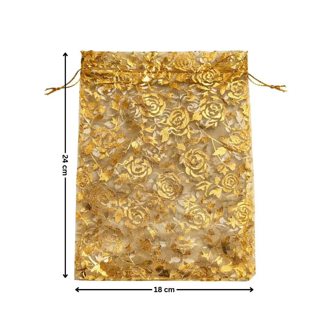 Printed Organza Potli Bags | Gold Color