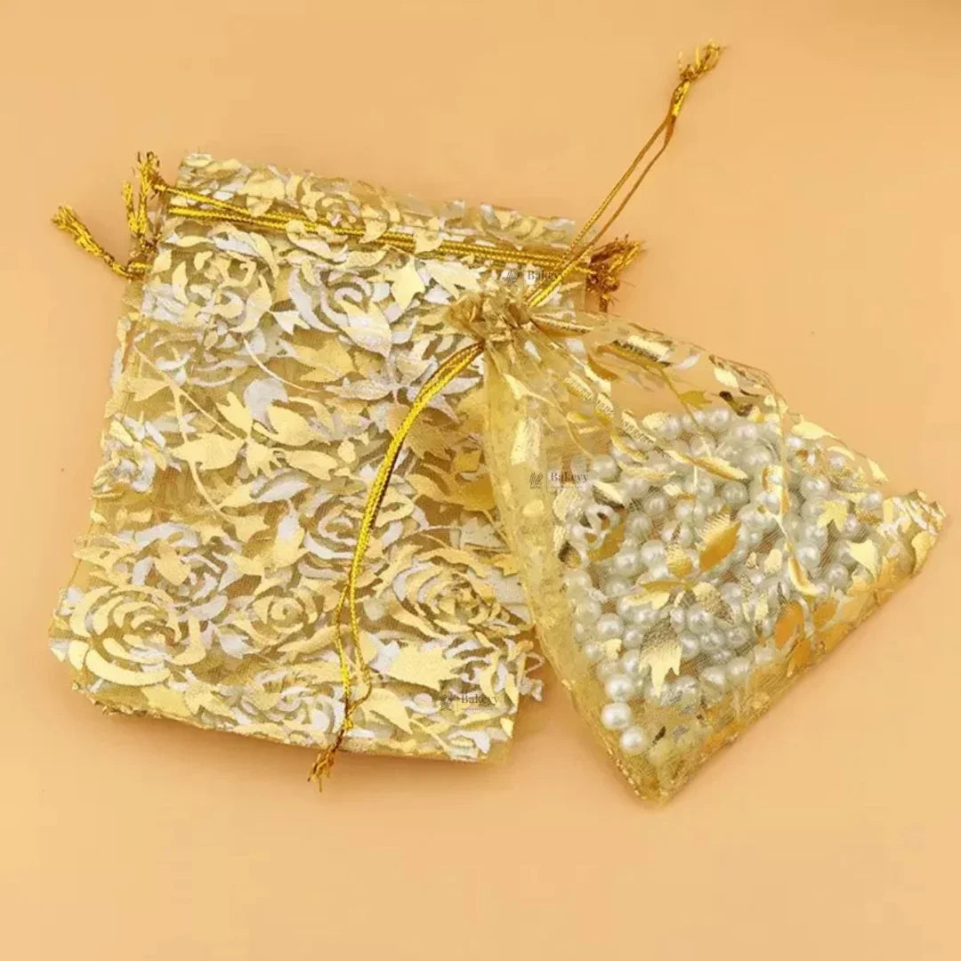 Printed Organza Potli Bags | Gold Color