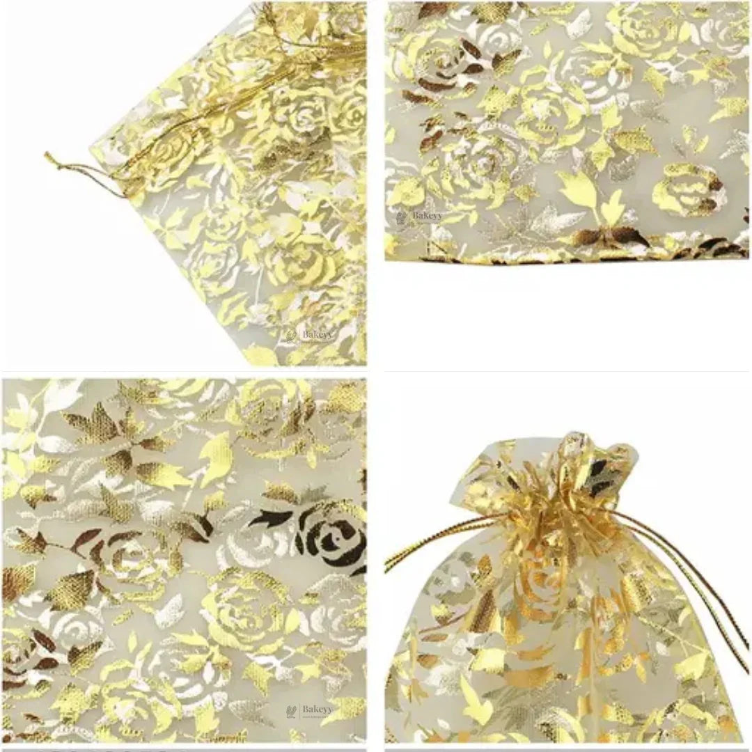 Printed Organza Potli Bags | Gold Color