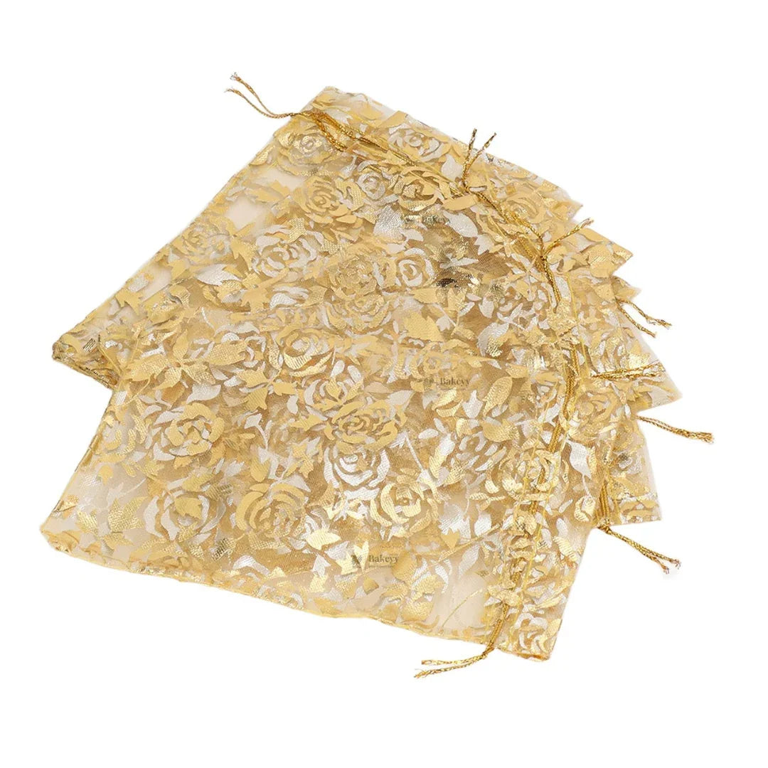 Printed Organza Potli Bags | Gold Color
