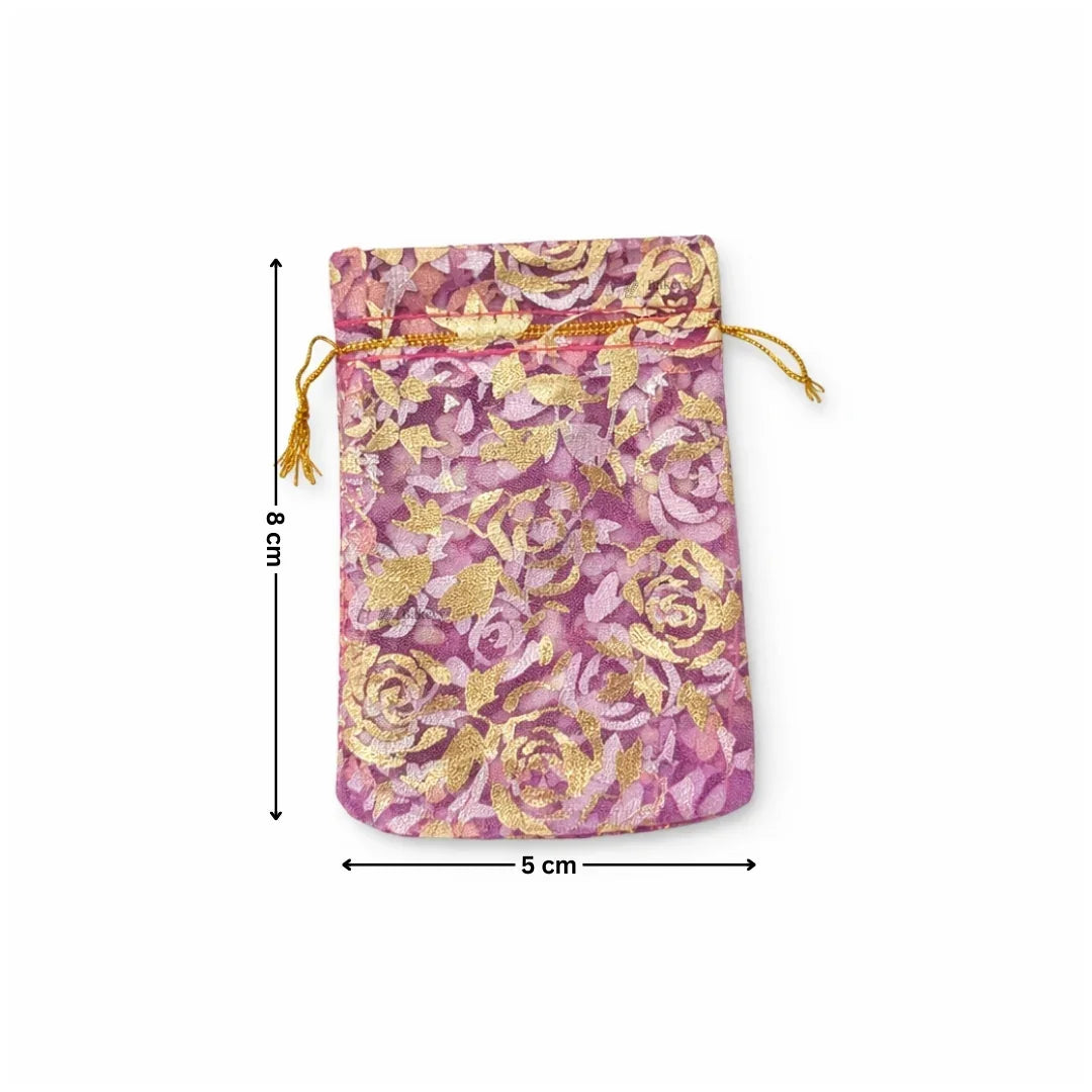Printed Organza Potli Bags | Dark Pink Color