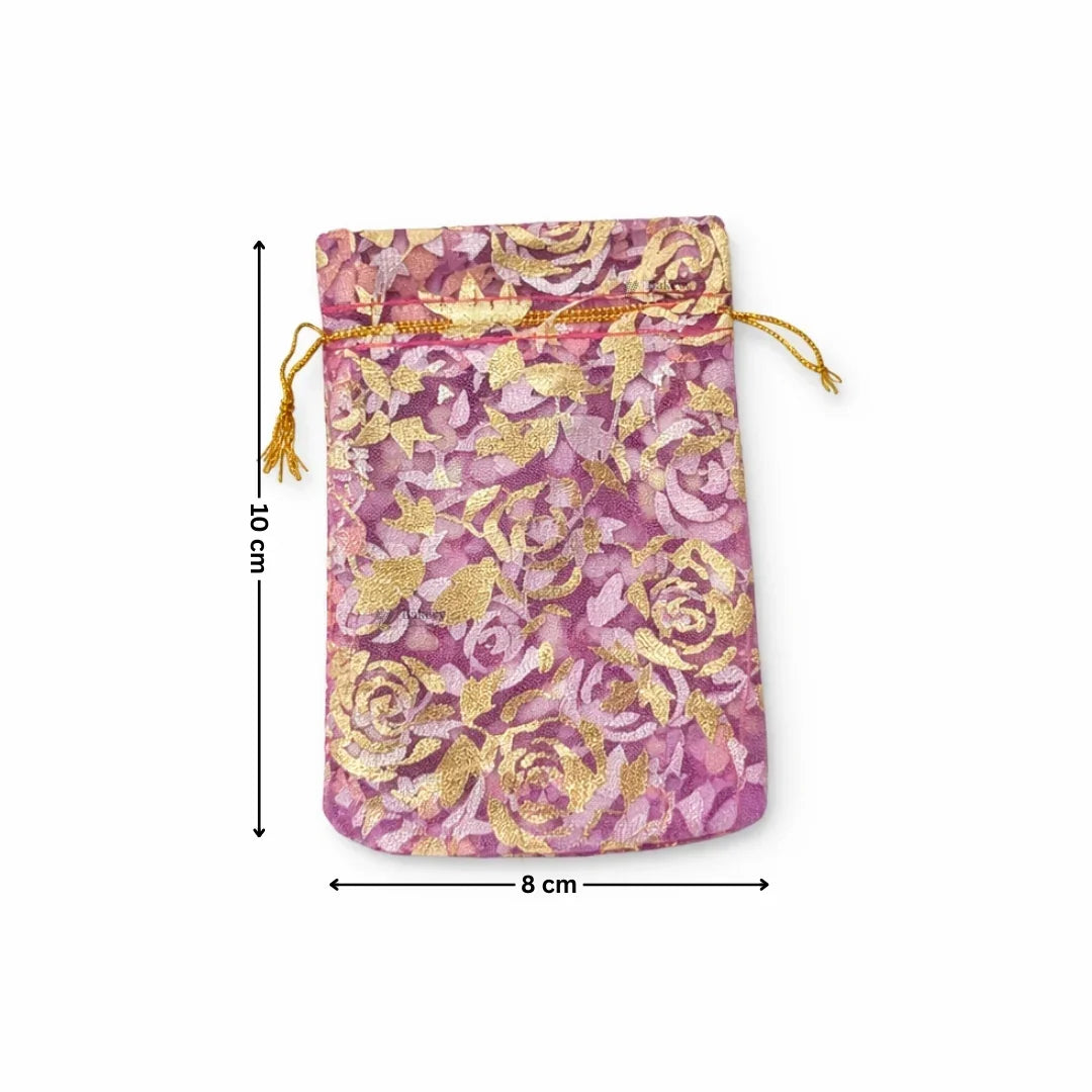 Printed Organza Potli Bags | Dark Pink Color