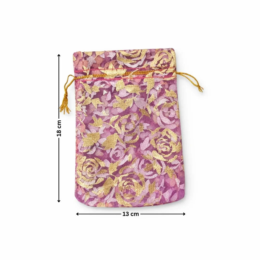 Printed Organza Potli Bags | Dark Pink Color