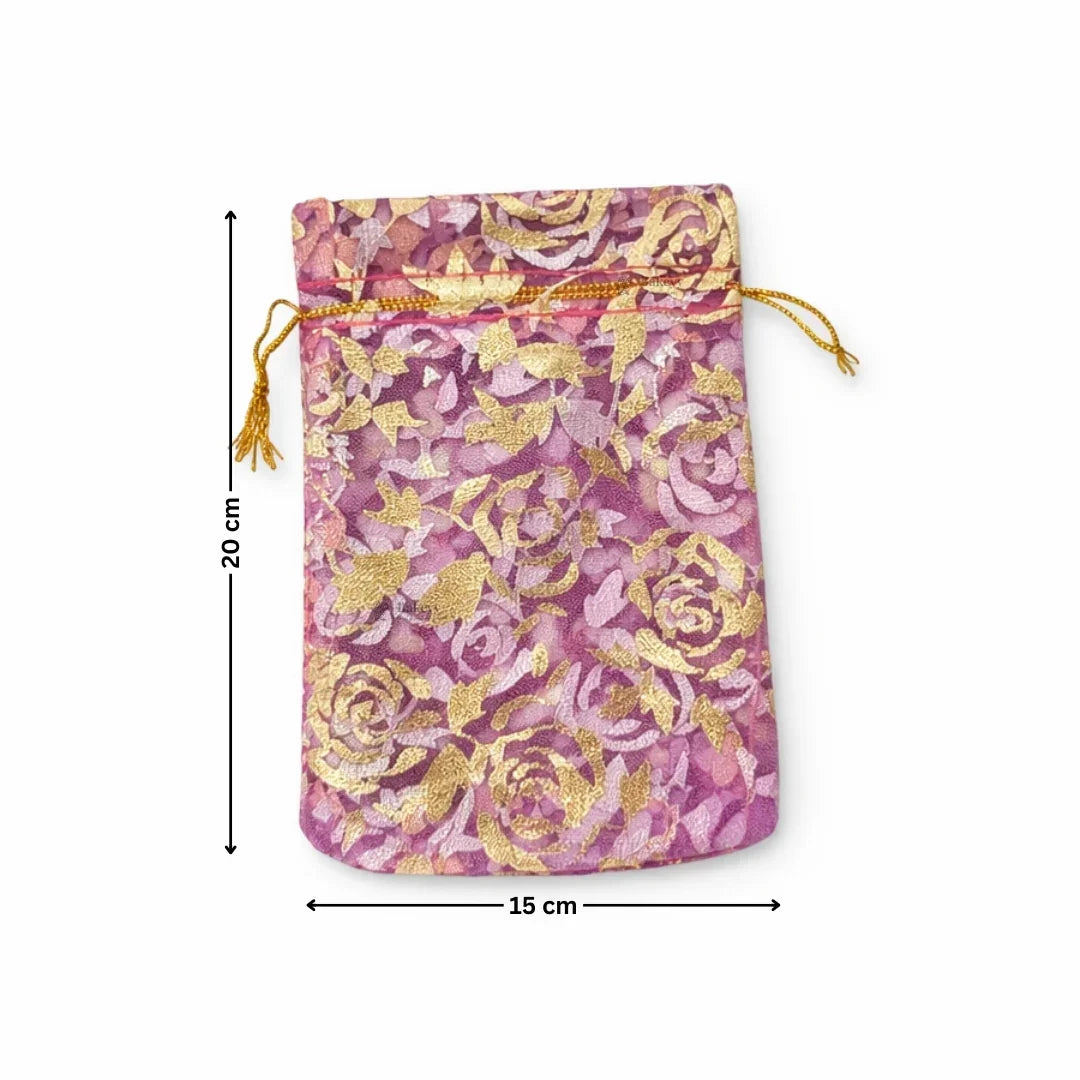 Printed Organza Potli Bags | Dark Pink Color