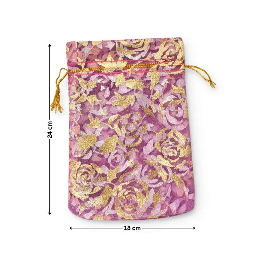 Printed Organza Potli Bags | Dark Pink Color