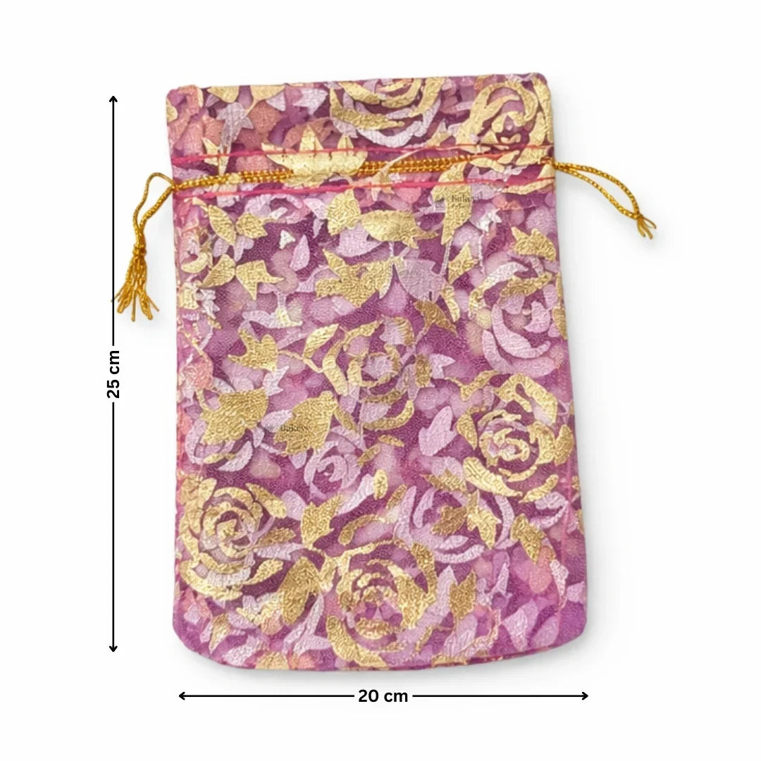 Printed Organza Potli Bags | Dark Pink Color