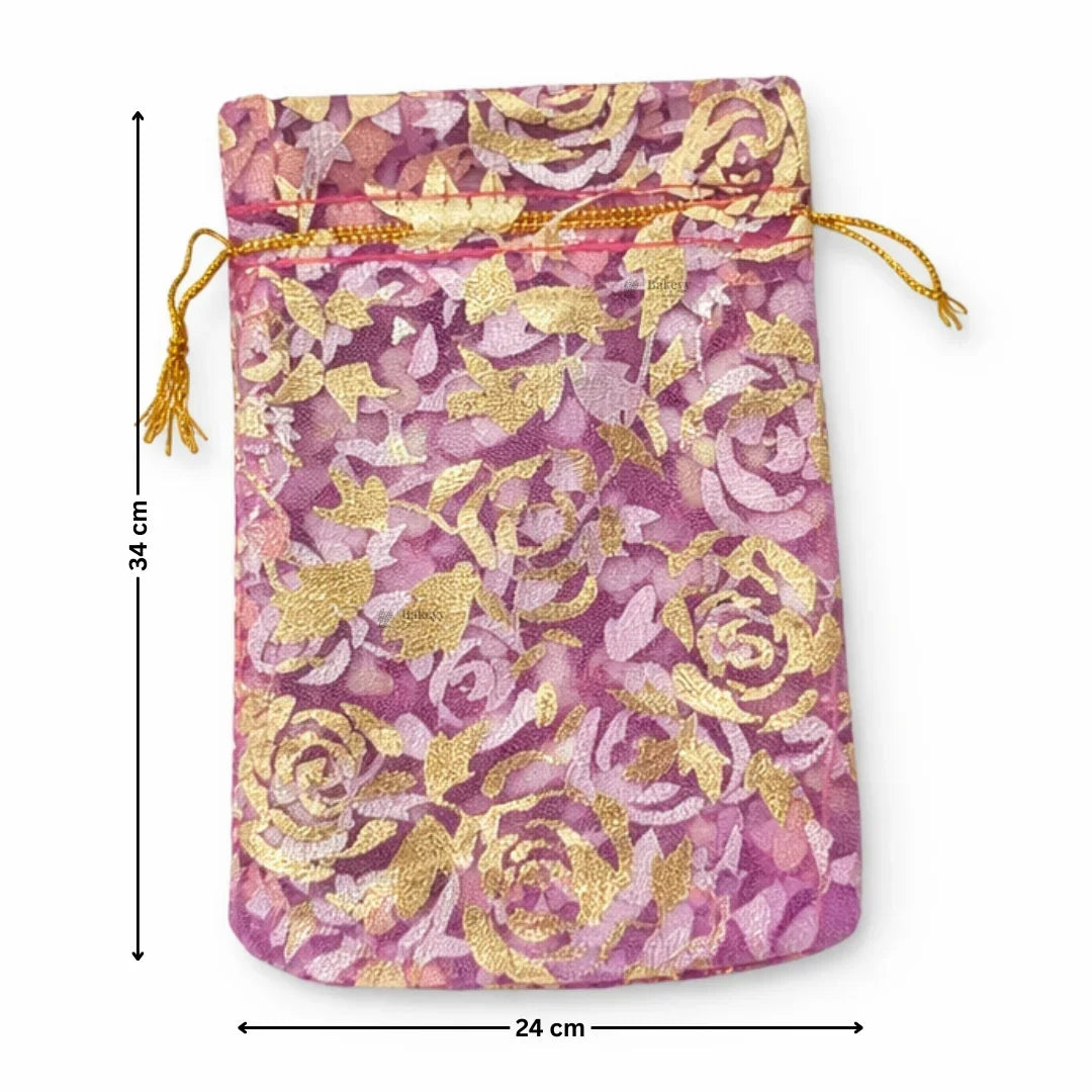 Printed Organza Potli Bags | Dark Pink Color