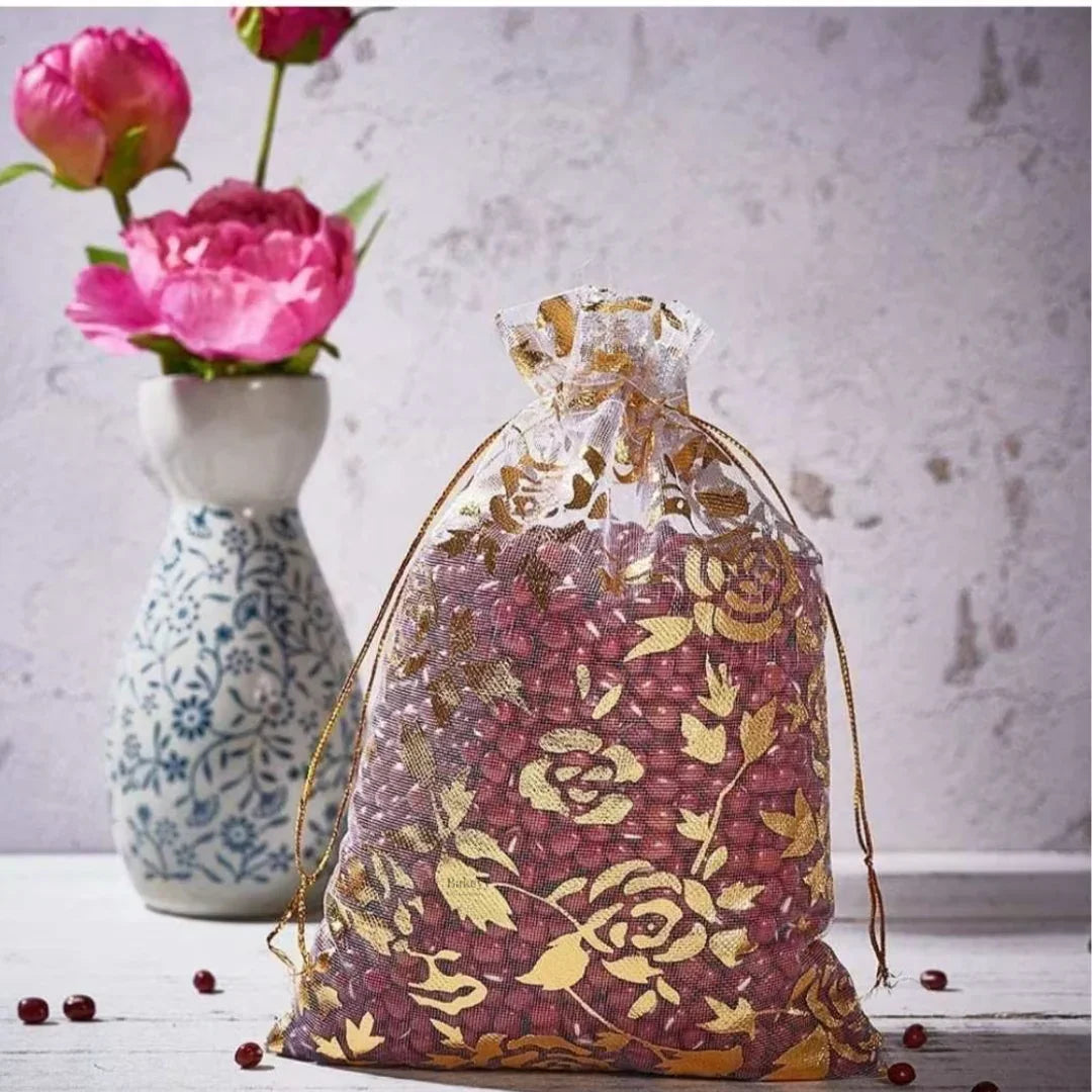 Printed Organza Potli Bags | Dark Pink Color