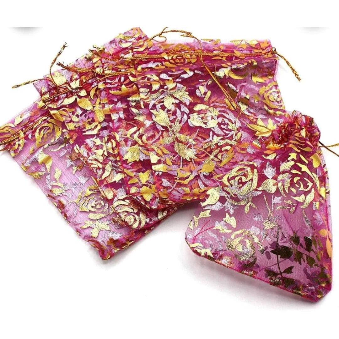 Printed Organza Potli Bags | Dark Pink Color