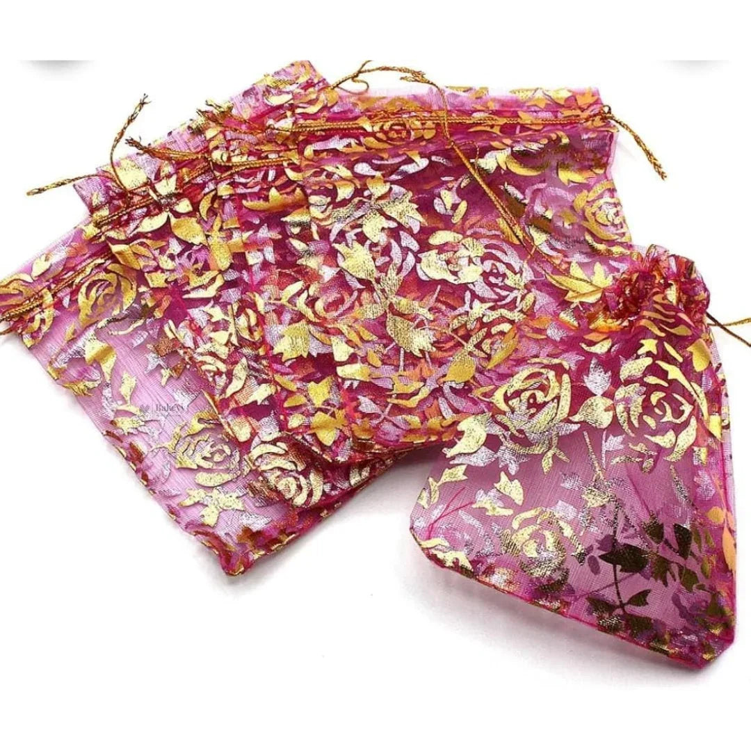 Printed Organza Potli Bags | Dark Pink Color - Bakeyy.com - India - Printed Organza Potli Bags | Dark Pink Color - 5 x 8 cm | Pack of 80 250.00