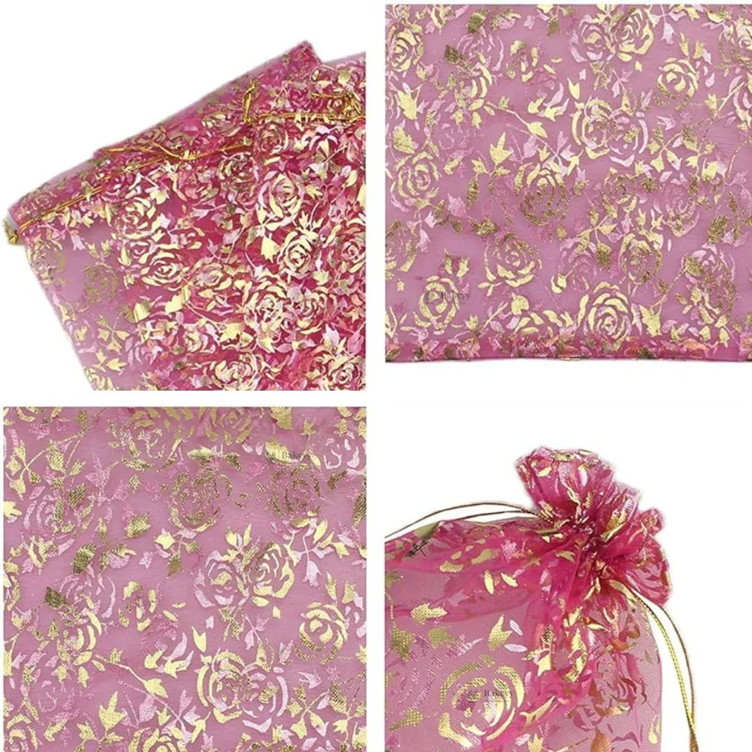Printed Organza Potli Bags | Dark Pink Color - Bakeyy.com - India - Printed Organza Potli Bags | Dark Pink Color - 5 x 8 cm | Pack of 80 250.00