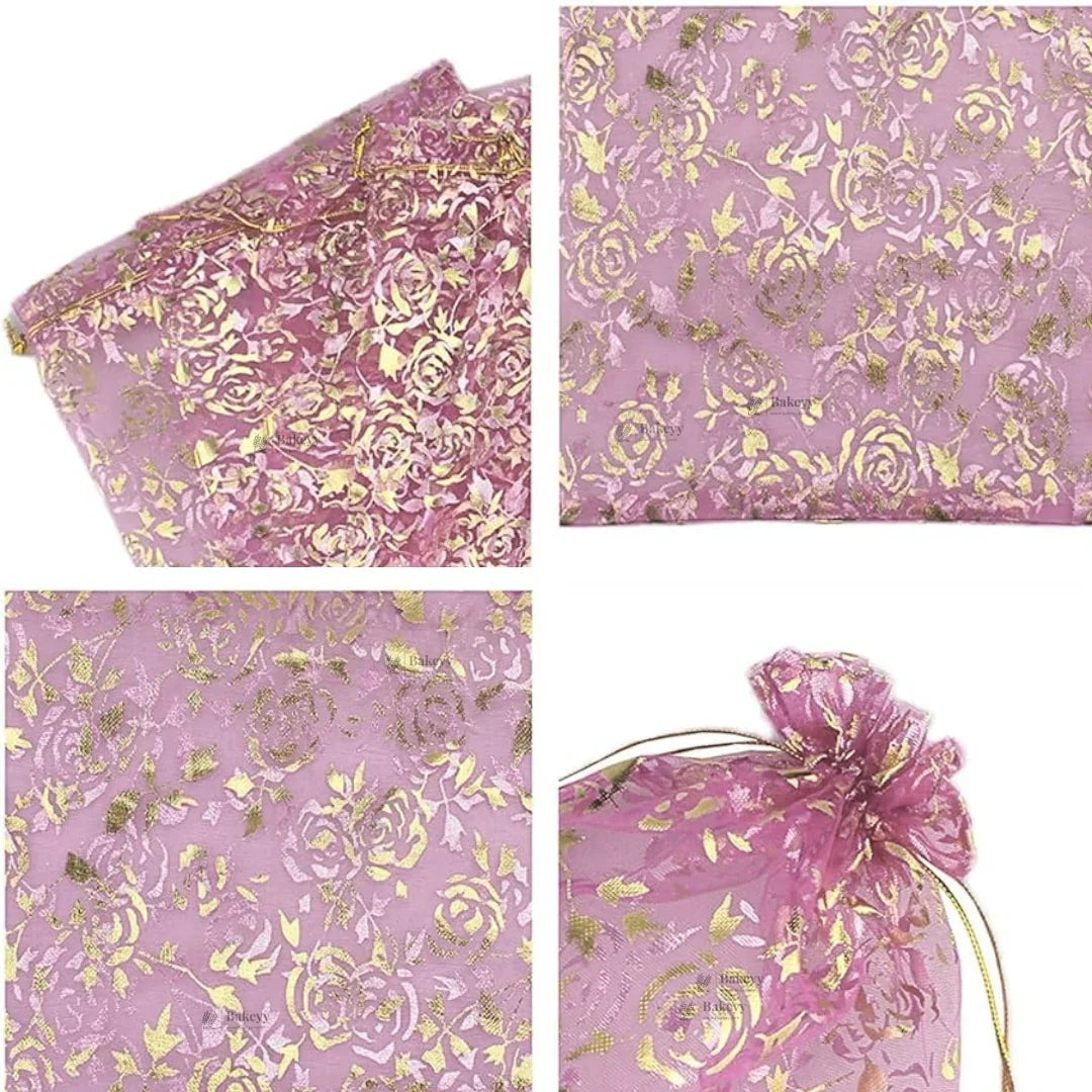 Printed Organza Potli Bags | Pink Color
