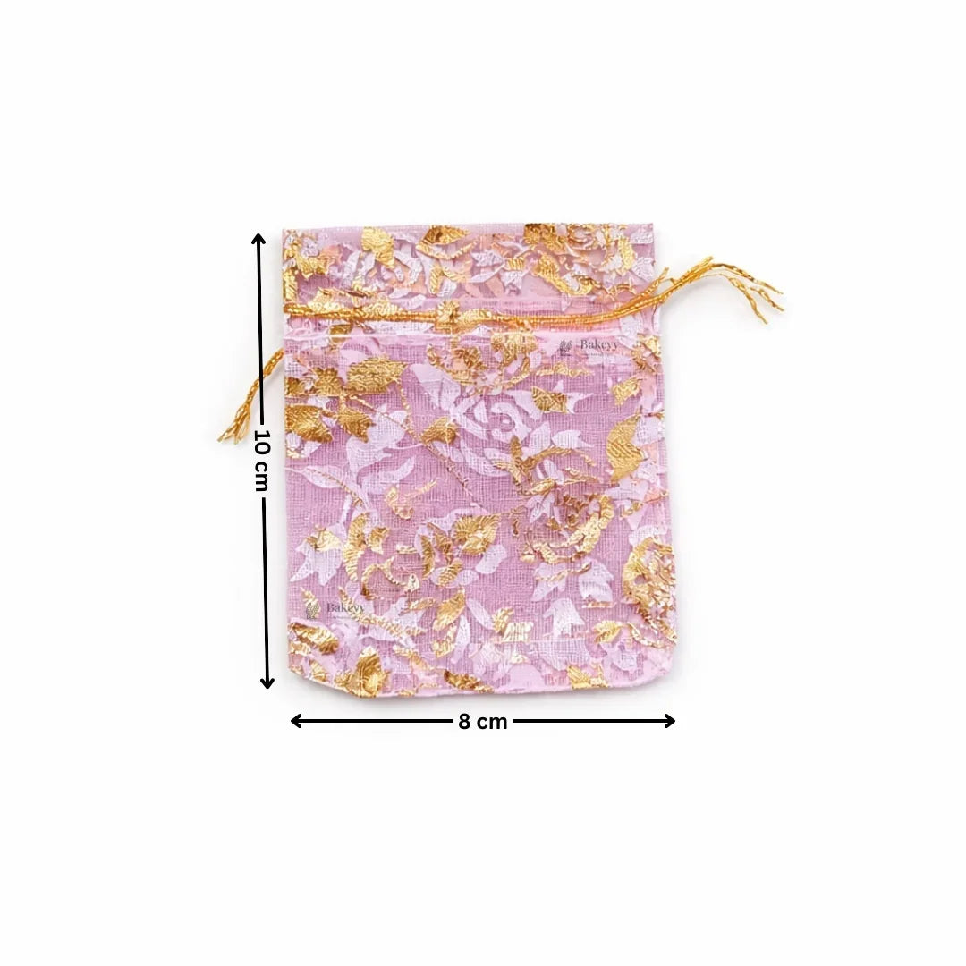 Printed Organza Potli Bags | Pink Color