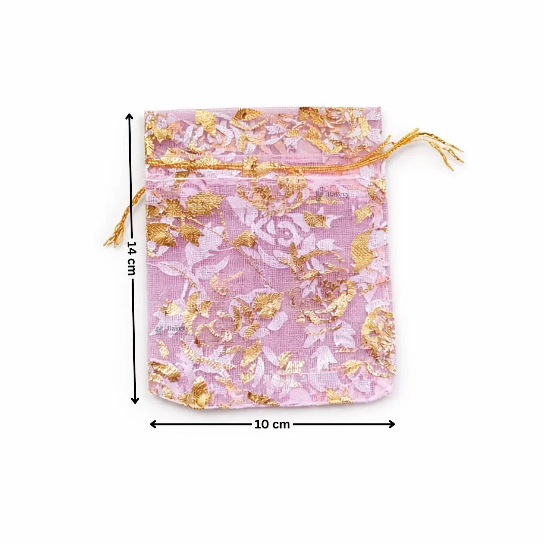 Printed Organza Potli Bags | Pink Color