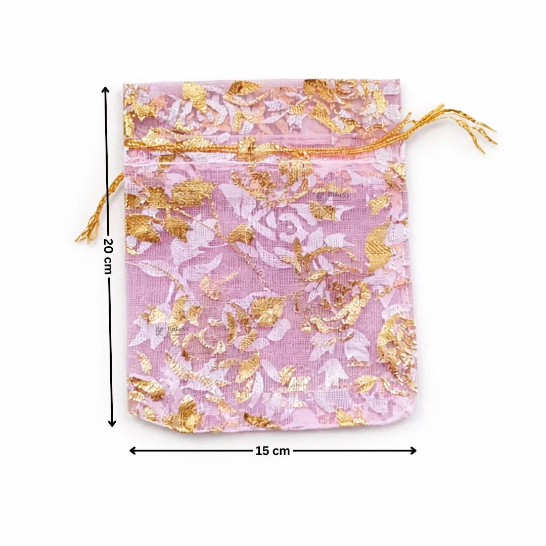 Printed Organza Potli Bags | Pink Color