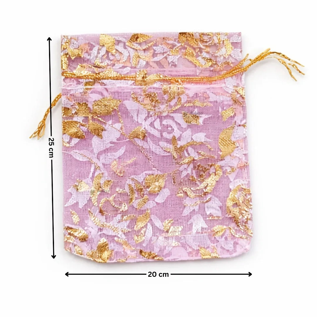 Printed Organza Potli Bags | Pink Color