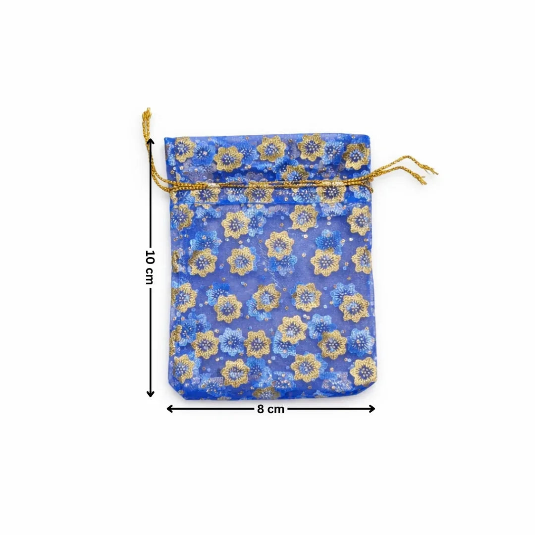 Printed Organza Potli Bags | Navy Blue Color
