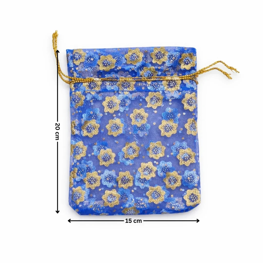 Printed Organza Potli Bags | Navy Blue Color