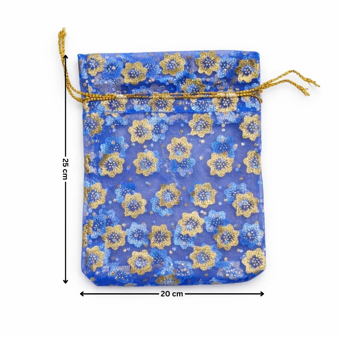 Printed Organza Potli Bags | Navy Blue Color