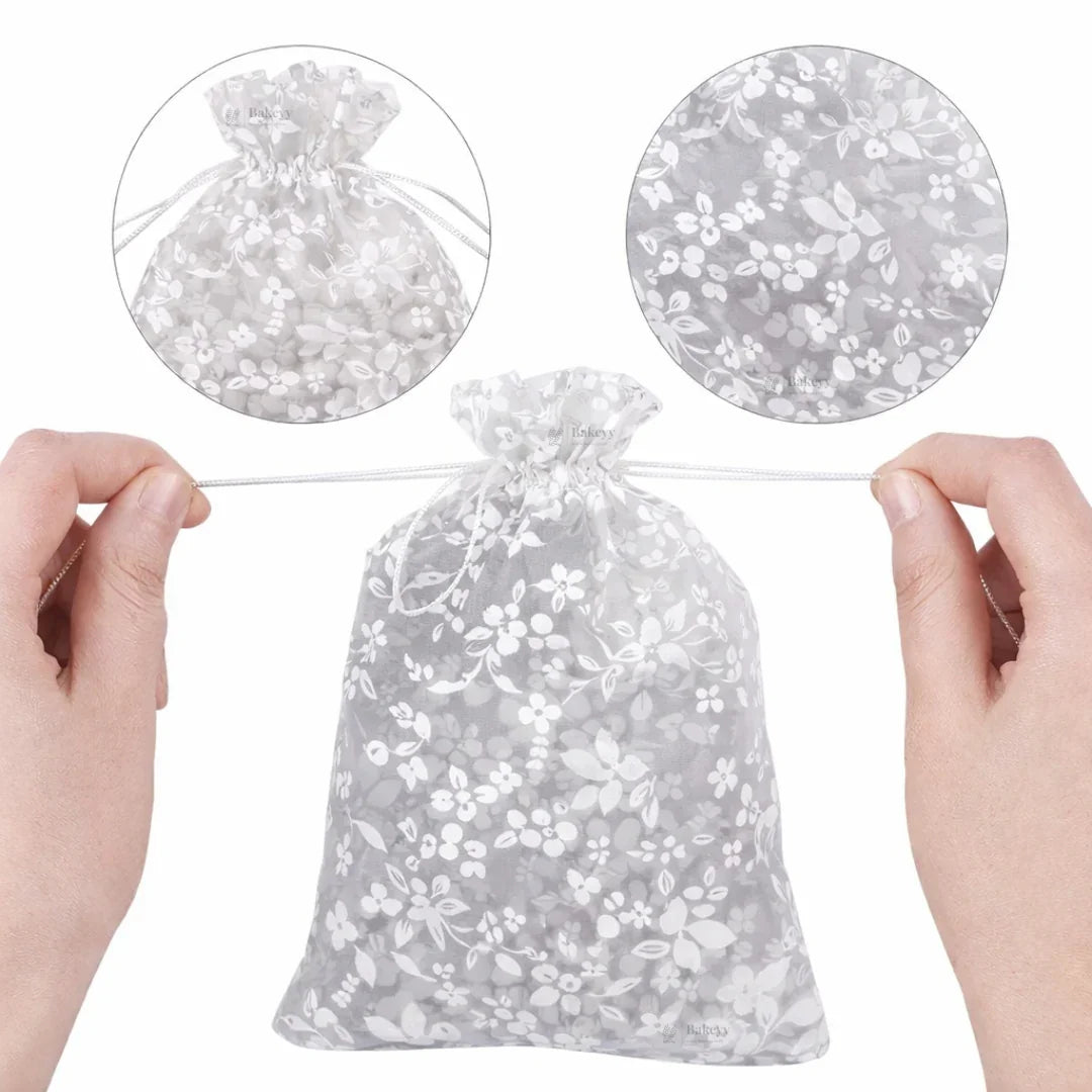 Printed Organza Potli Bags | Silver Color