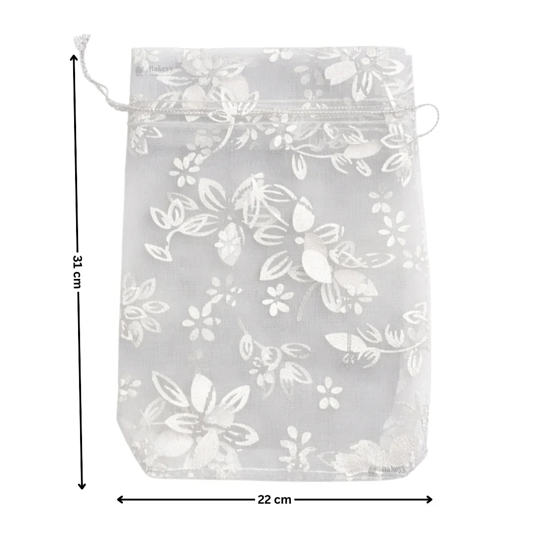 Printed Organza Potli Bags | Silver Color