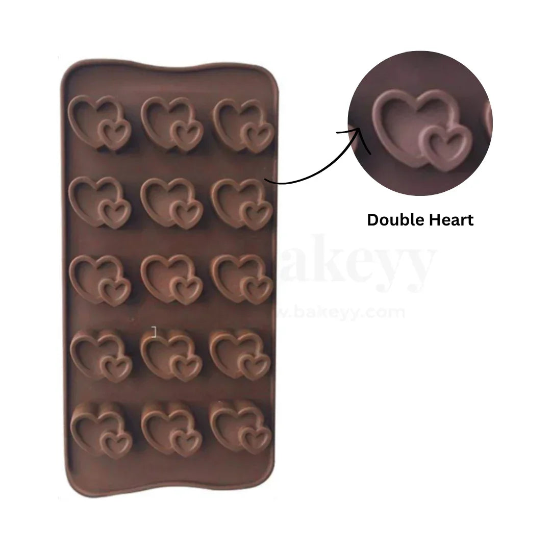15-Cavity | Double Heart Shaped Silicone Chocolate Mould | Non-Stick Baking & Candy Making Tray | 1 Piece - Bakeyy.com - India - 15-Cavity | Double Heart Shaped Silicone Chocolate Mould | Non-Stick Baking & Candy Making Tray | 1 Piece - Default Title