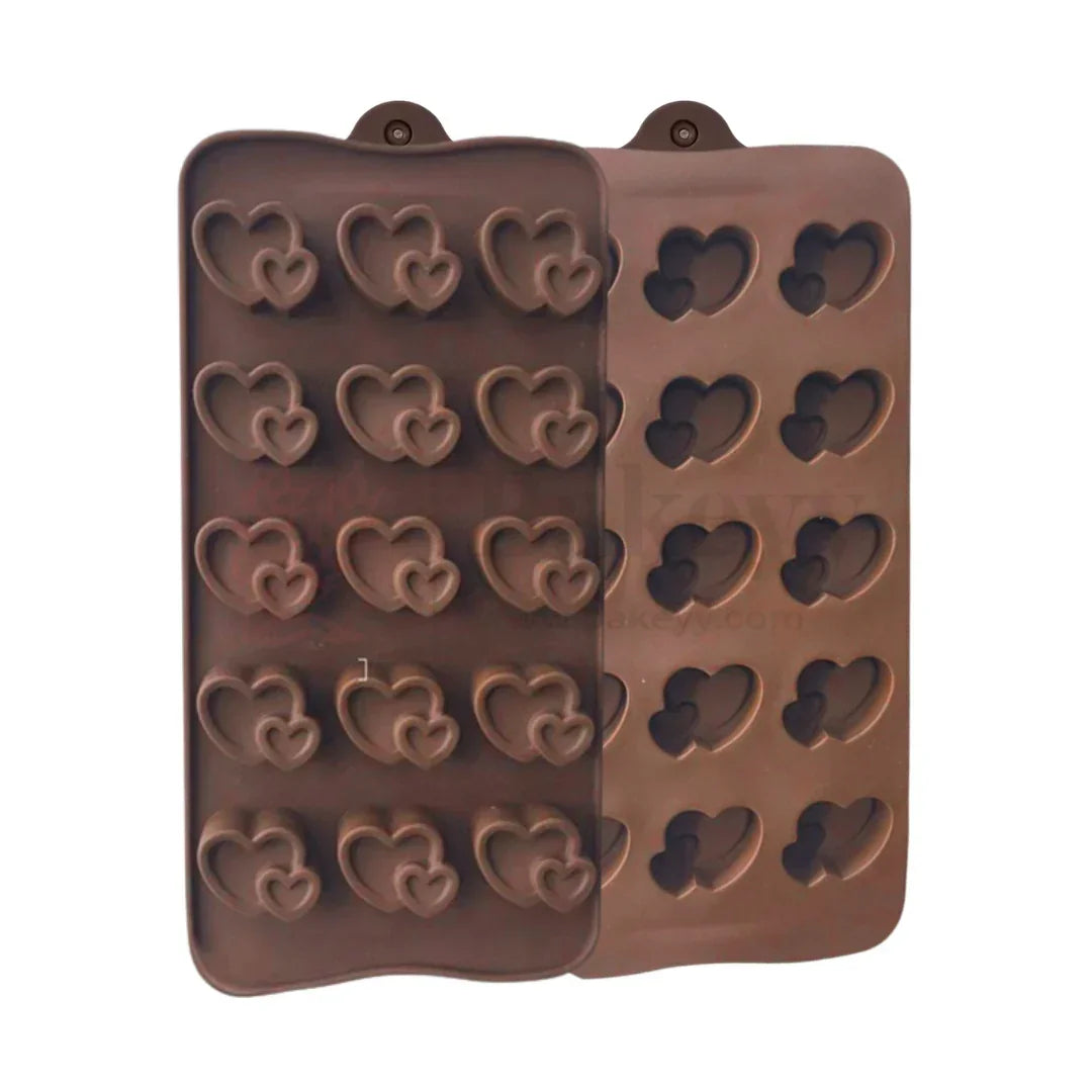 15-Cavity | Double Heart Shaped Silicone Chocolate Mould | Non-Stick Baking & Candy Making Tray | 1 Piece - Bakeyy.com - India - 15-Cavity | Double Heart Shaped Silicone Chocolate Mould | Non-Stick Baking & Candy Making Tray | 1 Piece - Default Title