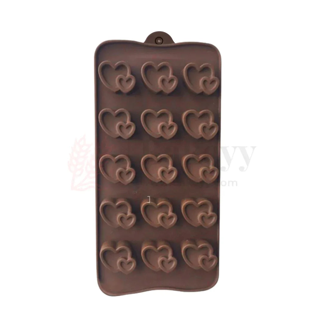 15-Cavity | Double Heart Shaped Silicone Chocolate Mould | Non-Stick Baking & Candy Making Tray | 1 Piece