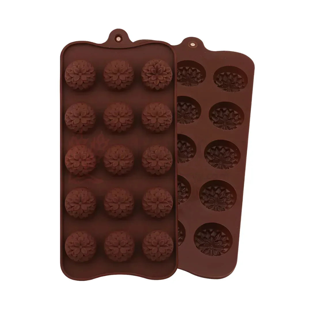 15-Cavity | Flower Design Silicone Chocolate Mould | Non-Stick Baking & Candy Making Tray | 1 Piece - Bakeyy.com - India - 15-Cavity | Flower Design Silicone Chocolate Mould | Non-Stick Baking & Candy Making Tray | 1 Piece - Default Title