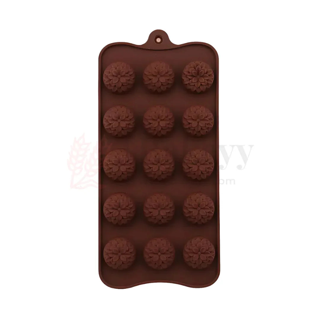 15-Cavity | Flower Design Silicone Chocolate Mould | Non-Stick Baking & Candy Making Tray | 1 Piece