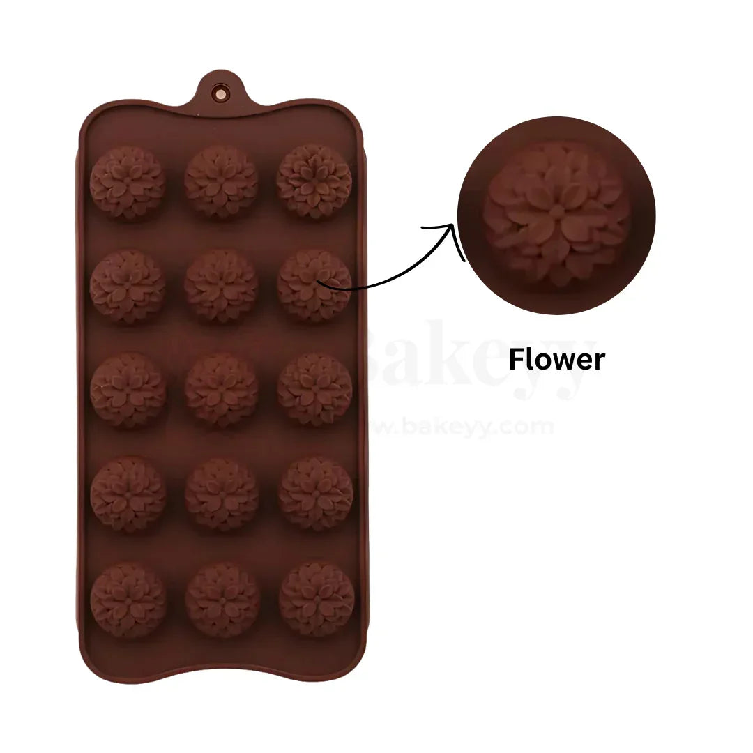 15-Cavity | Flower Design Silicone Chocolate Mould | Non-Stick Baking & Candy Making Tray | 1 Piece - Bakeyy.com - India - 15-Cavity | Flower Design Silicone Chocolate Mould | Non-Stick Baking & Candy Making Tray | 1 Piece - Default Title
