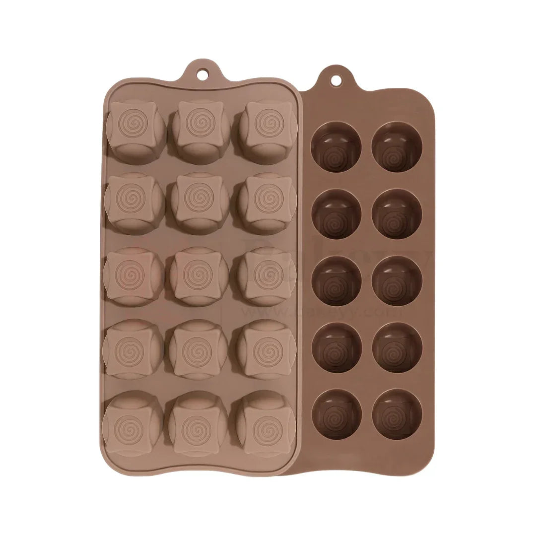 15-Cavity | Round Shaped Swirl Design Silicone Chocolate Mould | Non-Stick Baking & Candy Making Tray | 1 Piece - Bakeyy.com - India - 15-Cavity | Round Shaped Swirl Design Silicone Chocolate Mould | Non-Stick Baking & Candy Making Tray | 1 Piece - Default Title