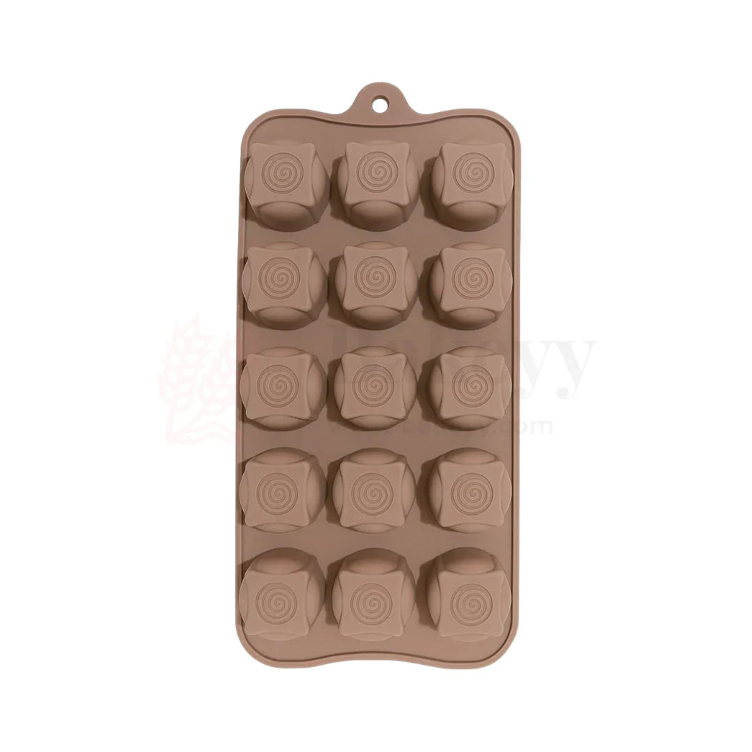 15-Cavity | Round Shaped Swirl Design Silicone Chocolate Mould | Non-Stick Baking & Candy Making Tray | 1 Piece
