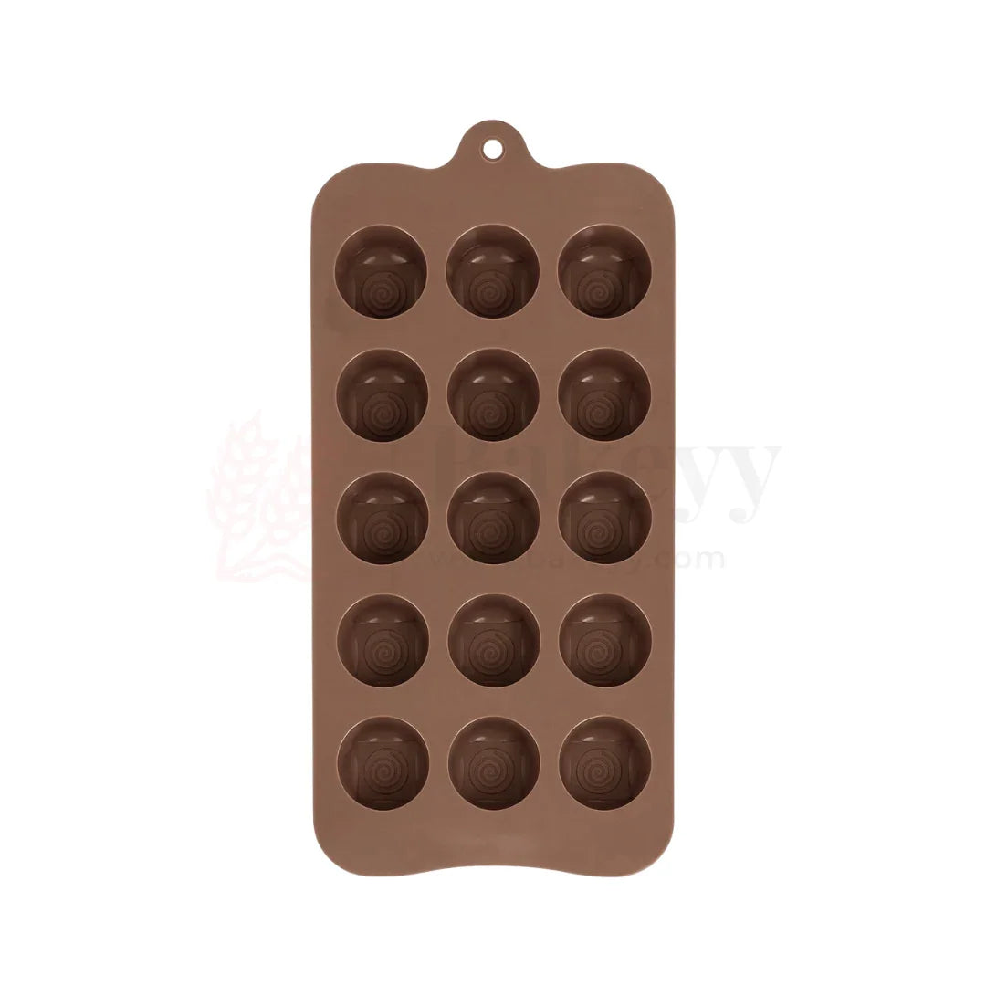 15-Cavity | Round Shaped Swirl Design Silicone Chocolate Mould | Non-Stick Baking & Candy Making Tray | 1 Piece