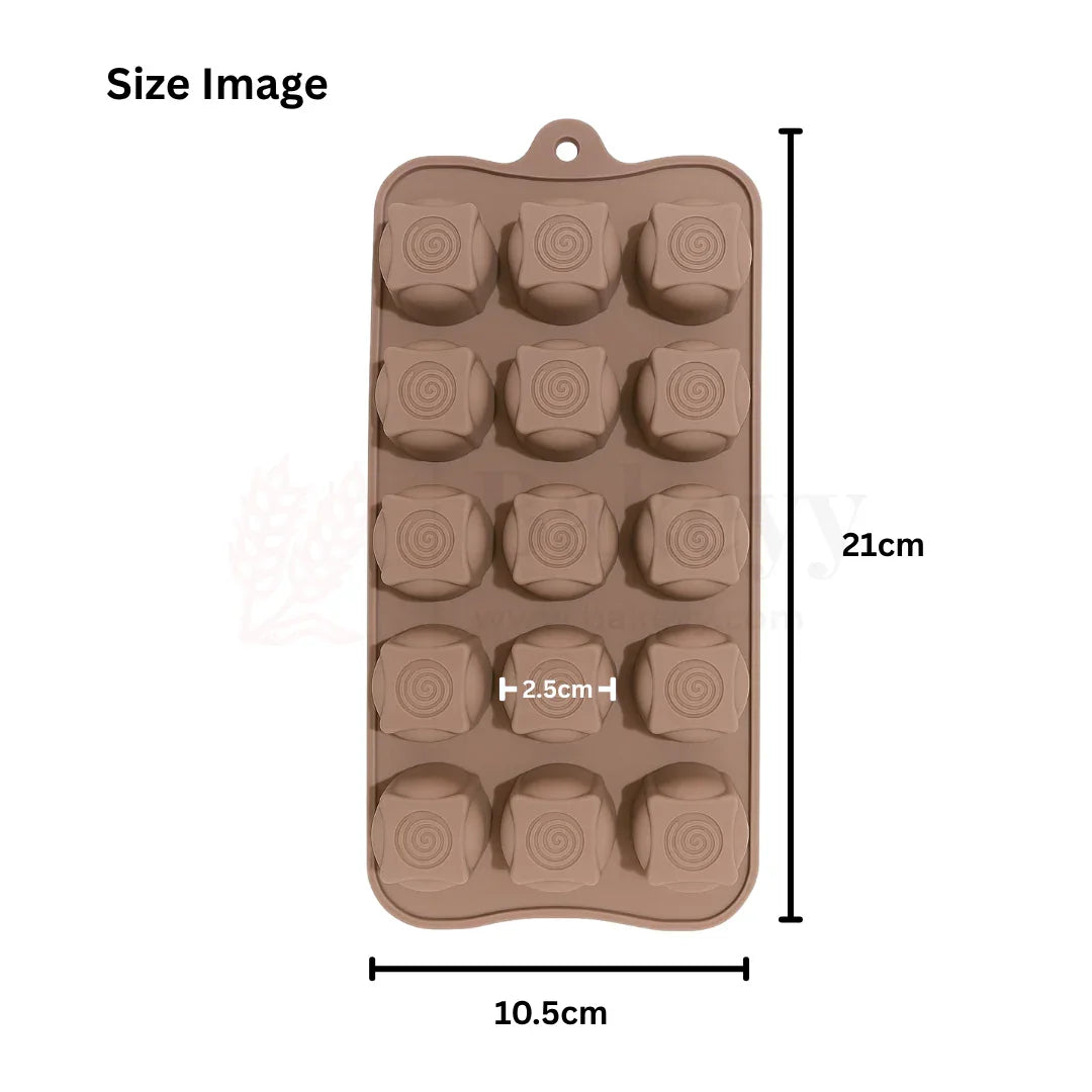 15-Cavity | Round Shaped Swirl Design Silicone Chocolate Mould | Non-Stick Baking & Candy Making Tray | 1 Piece