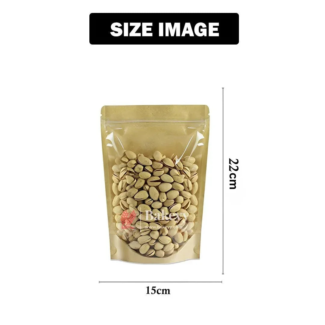 500 g | 22x15Cm | Zip Lock Pouch | Gold Pouch With Full Window | Standing Pouch | Pack of 100 - Bakeyy.com - India - 500 g | 22x15Cm | Zip Lock Pouch | Gold Pouch With Full Window | Standing Pouch | Pack of 100 - 22x15cm