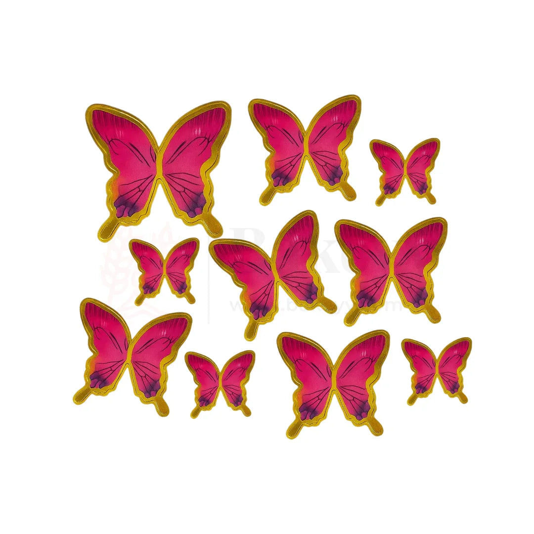 Golden-Edged Dark Pink | Butterfly Toppers | Elegant Decoration for Cakes, Cupcakes & Desserts | Set of 10