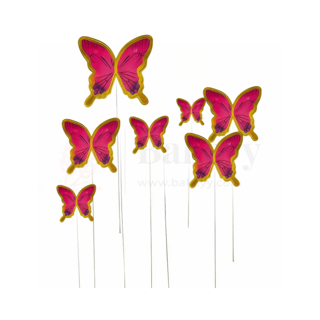 Golden-Edged Dark Pink | Butterfly Toppers | Elegant Decoration for Cakes, Cupcakes & Desserts | Set of 10