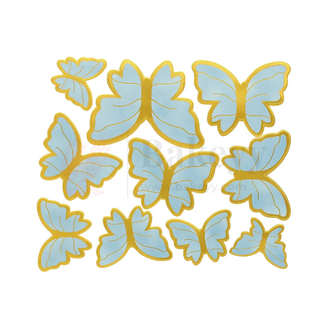 Golden-Edged Light Blue | Butterfly Toppers | Elegant Decoration for Cakes, Cupcakes & Desserts | Set of 10