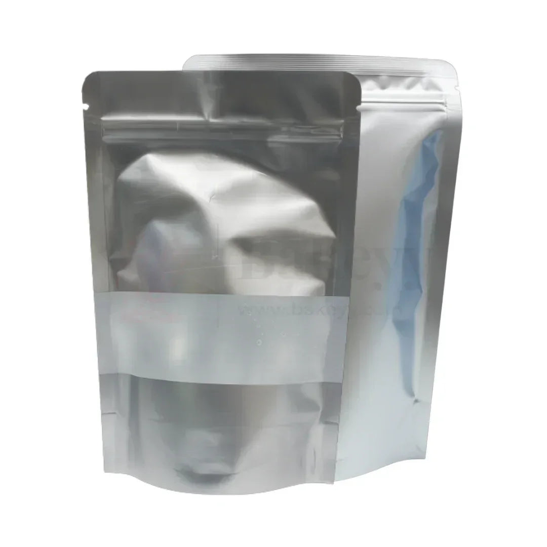 250 gm | Zip Lock Pouch | Silver Colour With Window | 13x22 CM | Standing Pouch | 110 GSM | Pack of 100