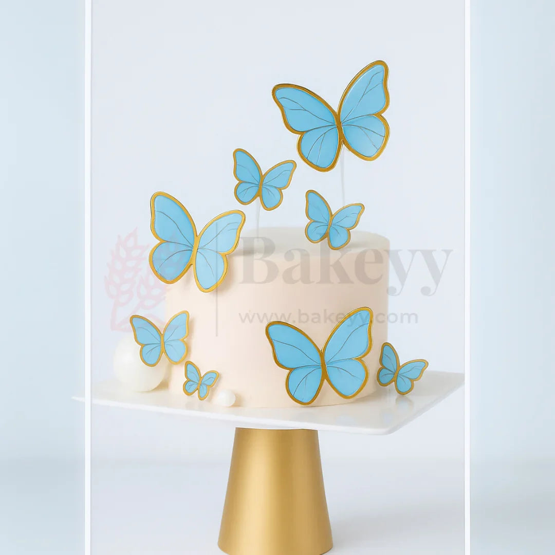 Golden-Edged Light Blue | Butterfly Toppers | Elegant Decoration for Cakes, Cupcakes & Desserts | Set of 10