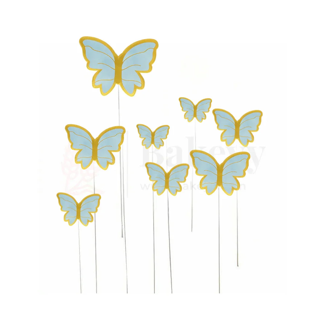 Golden-Edged Light Blue | Butterfly Toppers | Elegant Decoration for Cakes, Cupcakes & Desserts | Set of 10