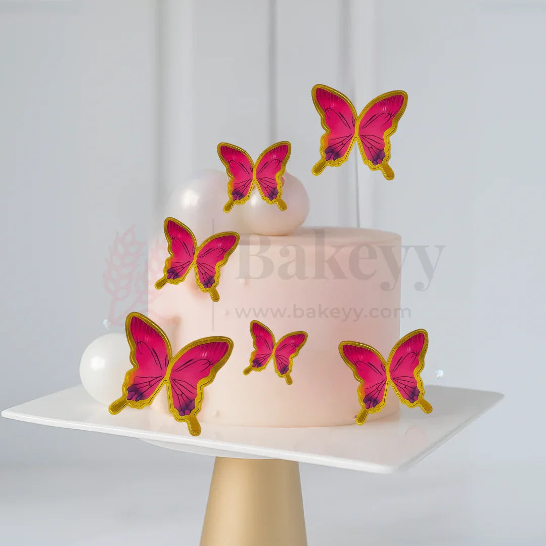 Golden-Edged Dark Pink | Butterfly Toppers | Elegant Decoration for Cakes, Cupcakes & Desserts | Set of 10