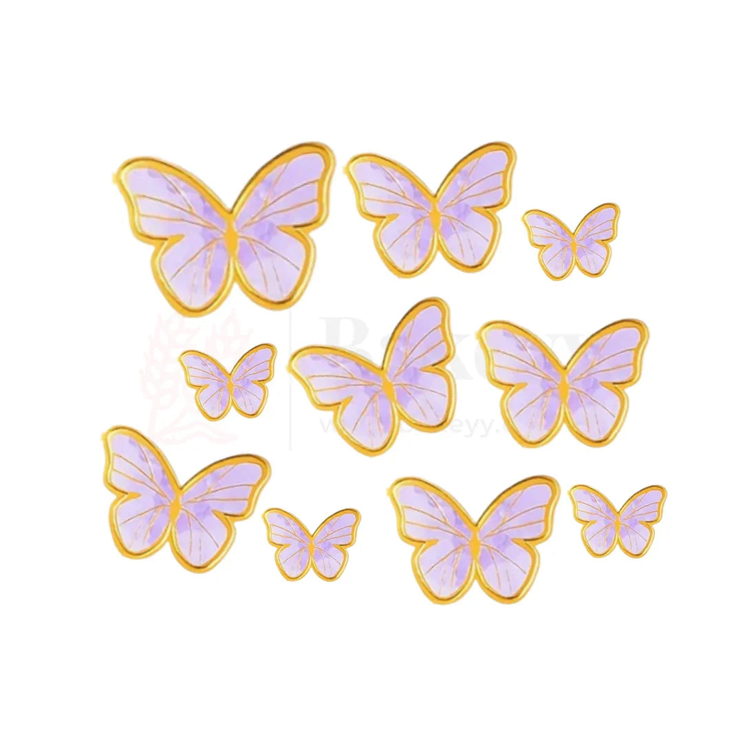 Golden-Edged Water Colour Purple | Butterfly Toppers | Elegant Decoration for Cakes, Cupcakes & Desserts | Set of 11