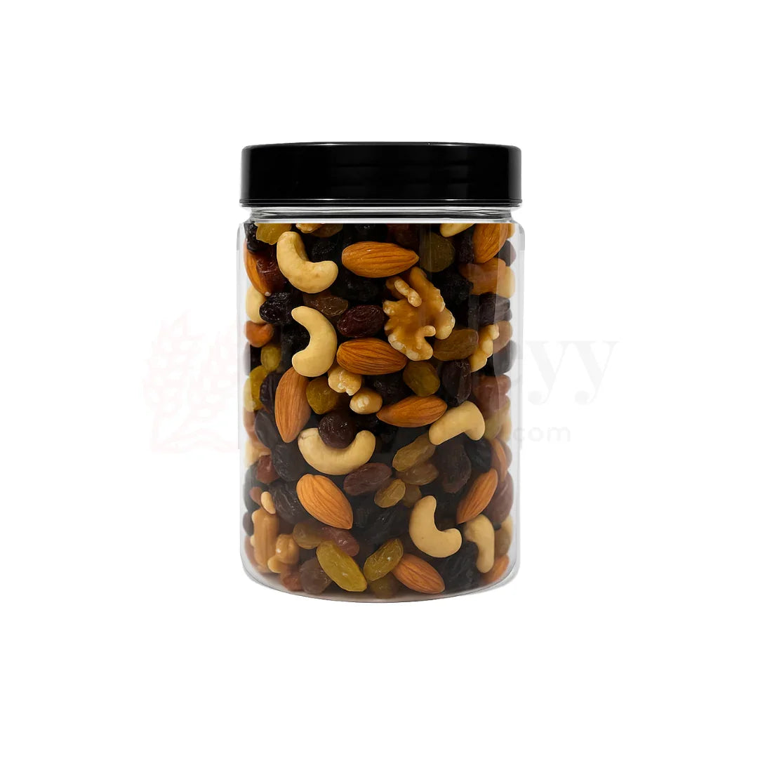 83mm | 350ml Round PET Jar | Transparent Storage Jar with Black Cap | Pack of 10